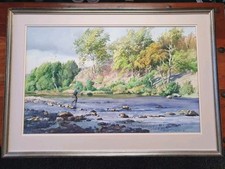 Fly Fishing Yorkshire Dales Robert Nicholls Original watercolour painting Swale
