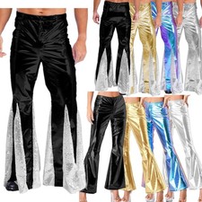 Men's Retro 70s Flared Pants Metallic Shiny Disco Bell Bottoms Sequins Party
