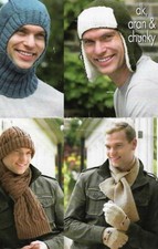 1851 MAN'S DK, CHUNKY & ARAN HATS, SCARVES & GLOVES KNITTING PATTERN COPY