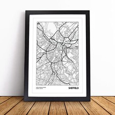 Map Sheffield Uk Framed Canvas