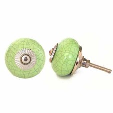 Round Lime Green Cabinet Knob Crackle / Cracked Glaze | Drawer Pull