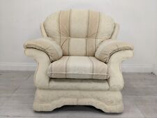 ARMCHAIR Beige Stripe Floral High Back Padded Arms Castors FREE DELIVERY