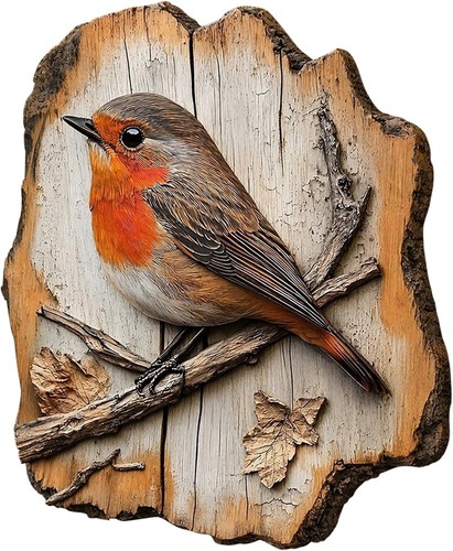 Hand carved wooden - carved, robin