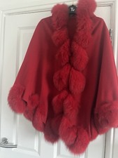 Genuine Fox Fur Hooded Cashmere/Wool Cape