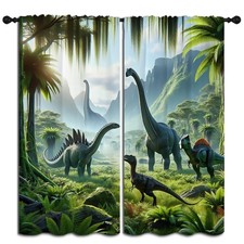 3D Dinosaur Boy Girls Blackout Curtains,Jurassic Green Primeval Forest Wildli...
