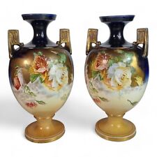 Pair of Antique Nippon Style Mantel Vases Urn Greek Key Twin Handle Pair of Vase