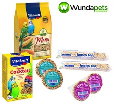 WUNDAPETS PREMIUM BUDGIE SMALL BIRD BUNDLE FOOD TREATS BARS BELLS SEED DIET