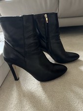 Karen Millen Black Leather Ladies High Heel Boots, Size 41, (UK Size 8)
