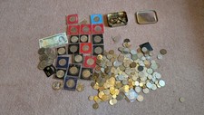 Large Collection Of UK And Foreign Coins. Crowns. A Little Silver. Buttons Etc.