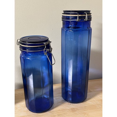 Vtg cobalt blue glass jar - vtg,
