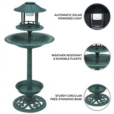 Bird bath & Feeder With Solar Power Light Birds Table Garden Station Ornament