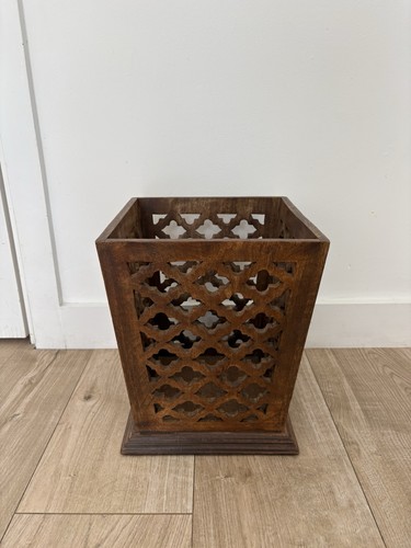 Carved wooden waste paper bin - carved,