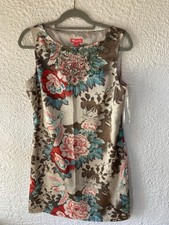 Stunning Monsoon Silk Oriental Peony Bird Floral Print Beaded Shift Dress Sz 14