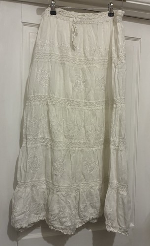 White cotton tiered maxi skirt - white,