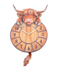 Nemesis Now Highland Cow Coo Wooden Pendulum Clock Farm Swinging Tail Tickin'