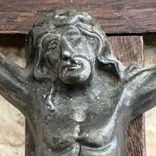 Large Antique Altar Crucifix Hand OAK Wood Cross Corpus Christi Bronze BEAUTIFUL