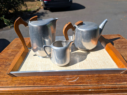 Polished aluminium wood tea - &,