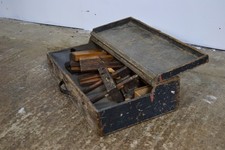 VINTAGE CARPENTERS Joiners WOODEN TOOL BOX Antique Wood Case Chest, With Tools
