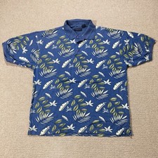 Stylo Golf Polo Shirt Mens XL Blue Leaf Pattern Hawaiian USA