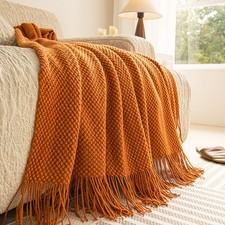 Solid Color Sofa Throw Blanket with Fringe – Multiple Sizes & Colours
