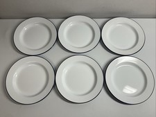 Enamelled Tin Camping Plates White and Blue Set of Six