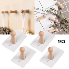 Wooden Hat Coat Cap Pegs Wall Stick Adhesive Hooks Hanger Door Wardrobe Cabinet