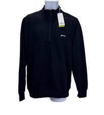 Slazenger 1/4 Zip Fleece Top, Mens Long Sleeve Top Size Medium, Black, New