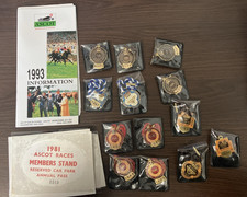 Ascot Enamel Horse Racing Badges 1980s 1990s & Car Park Stickers - FREE POSTAGE