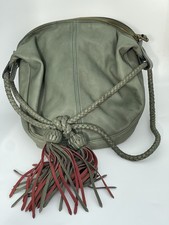 Mulberry Braided Leather Hobo Shoulder Bag – Green with Tassel Detail – Used