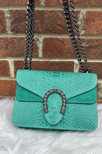 Vera Italian Designer Genuine Leather Suede Green Chain Clutch Bag Horse Shoe