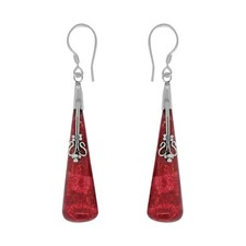 Handcrafted Red Sponge Coral Designer Earring in 925 Sterling Silver 57MM Length