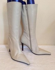 JANE SHILTON IVORY LEATHER CALF LENGTH BOOTS SIZE 3.5/36