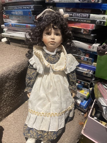 Porcelain doll with clothes - porcelain,