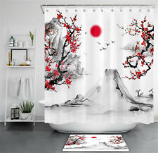 Retro Japanese Style Sakura Red Sun Shower Curtain Bathroom Accessory Sets