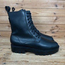 Charles Keith Boots Womens Size UK 8 Black Leather Ridged Sole Lace Up Combat
