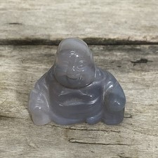 Grey Agate Laughing Buddha Figurine Crystal 1.5 in Meditation Reiki Healing