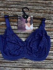 EX M&S BRA BEAUTIFUL SOFT LACE UNDERWIRED FULL CUP BRA MARINE BLUE £5 32H