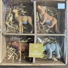 M&S Set Of 4 Woodland Animals Paper Mache Christmas Tree Decorations vgc boxed