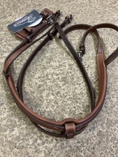 Shires Avignon oak brown raised leather bridle noseband with flash X Full  (new)