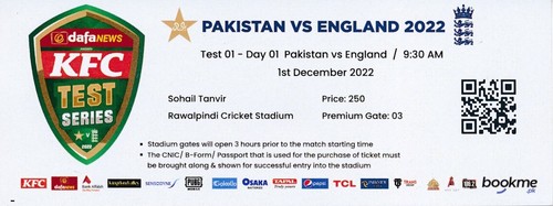 Cricket ticket pakistan v - cricket,