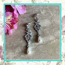 EARRINGS BLING TEARDROP PEARL