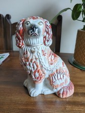 Antique Red And White Spaniel Pot Dog Staffordshire Mantel Wally Dog Style