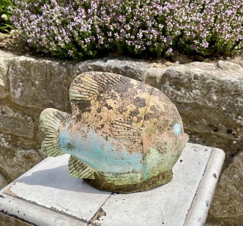 Vintage stone garden fish - garden,