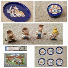 New, Tetley Tea Vintage Tea Towel , figures x4,  x6 costers in tin box & a tray.