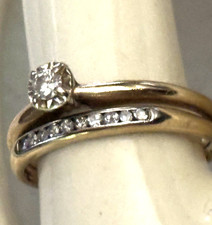 Antique 14K YELLOW GOLD ENGAGEMENT SOLITAIRE DIAMOND BAND WEDDING SET .20CT Sz 6