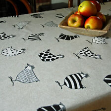  French linen oilcloth vintage chickens design wipe clean table cloth