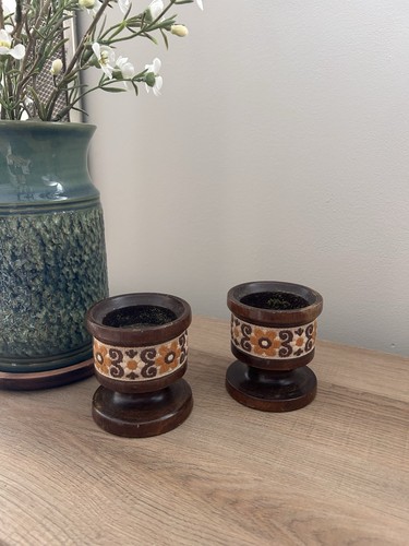Pair 1970 wood candle - 1970,