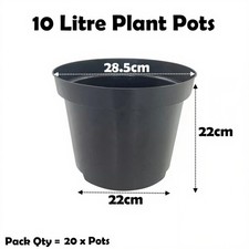 10 Litre Black Plant Pots