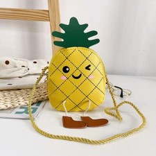 Girls Cute Kawaii Pineapple Bag PU Leather Purse Crossbody Shoulder Bag W/ Strap