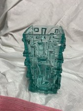 Sklo Union "Tetris" vase turquoise by Jiří Brabec Rosice glassworks in the 1960